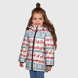 Куртка зимняя для девочки Новогодний пиксельный узор, цвет: 3D-светло-серый — фото 2