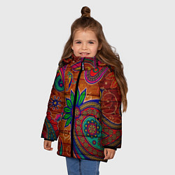 Куртка зимняя для девочки Узоры текстура фон, цвет: 3D-красный — фото 2