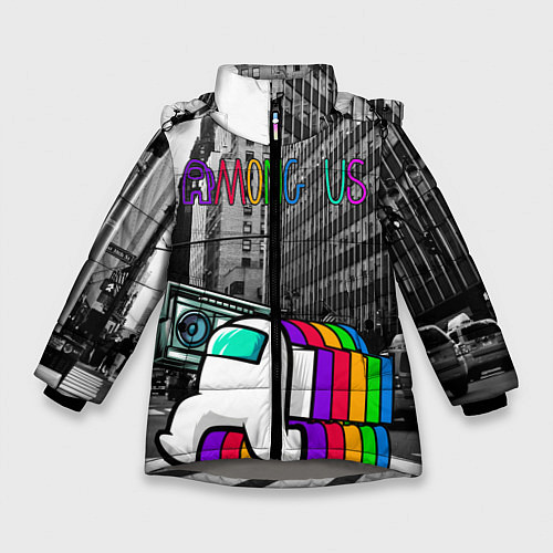 Зимняя куртка для девочки Among Us по улицам Нью-Йорка / 3D-Светло-серый – фото 1