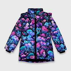 Куртка зимняя для девочки Волшебные грибы, цвет: 3D-черный