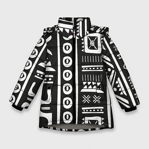 Зимняя куртка для девочки Этнический узор / 3D-Светло-серый – фото 1