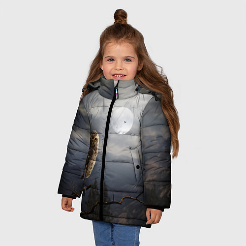 Зимняя куртка для девочки Сова / 3D-Черный – фото 3