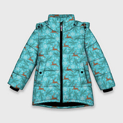 Куртка зимняя для девочки Новогодние Олени, цвет: 3D-черный