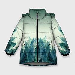Куртка зимняя для девочки Акварельный лес градиент, цвет: 3D-светло-серый