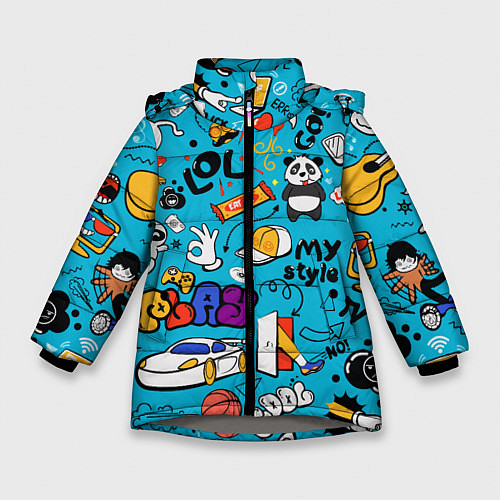 Зимняя куртка для девочки Детское граффити / 3D-Светло-серый – фото 1