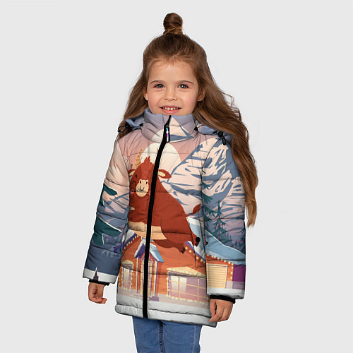 Зимняя куртка для девочки Летящий бык 2021 / 3D-Черный – фото 3