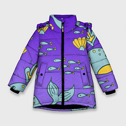 Куртка зимняя для девочки Подводный мир, цвет: 3D-черный
