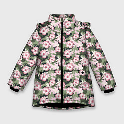 Куртка зимняя для девочки Камуфляж из цветов, цвет: 3D-черный
