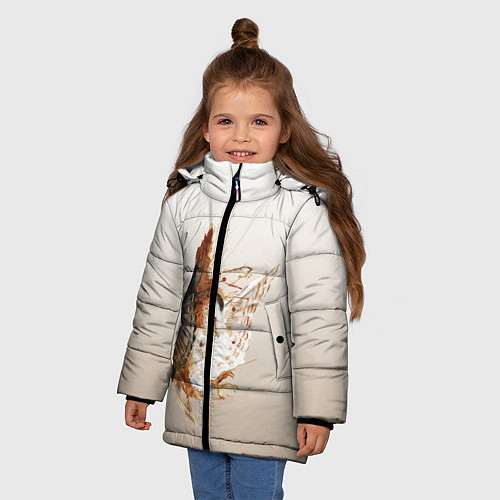 Зимняя куртка для девочки Летящая сова рисунок / 3D-Черный – фото 3