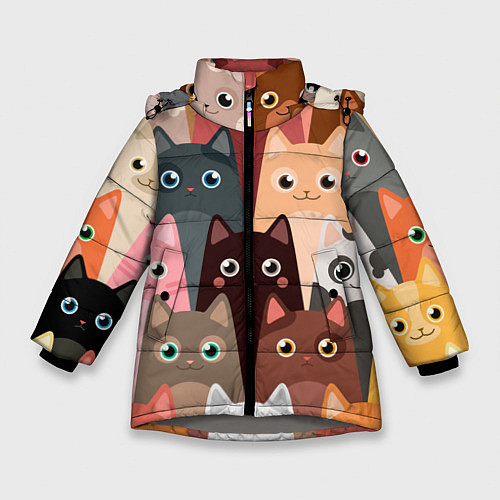 Зимняя куртка для девочки Котики мультяшные / 3D-Светло-серый – фото 1