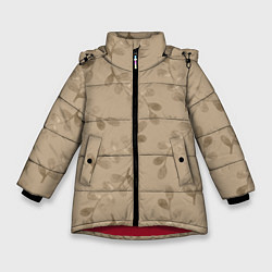 Куртка зимняя для девочки Листья на бежевом фоне, цвет: 3D-красный