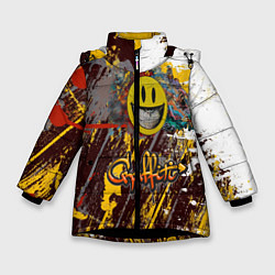 Куртка зимняя для девочки Граффити смайлик, цвет: 3D-черный