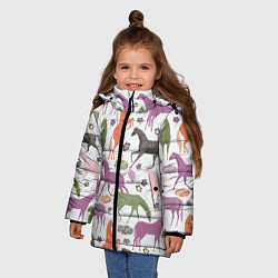 Куртка зимняя для девочки Лошадки, цвет: 3D-черный — фото 2