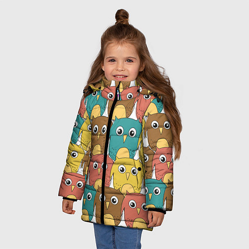 Зимняя куртка для девочки Разноцветные совы / 3D-Черный – фото 3