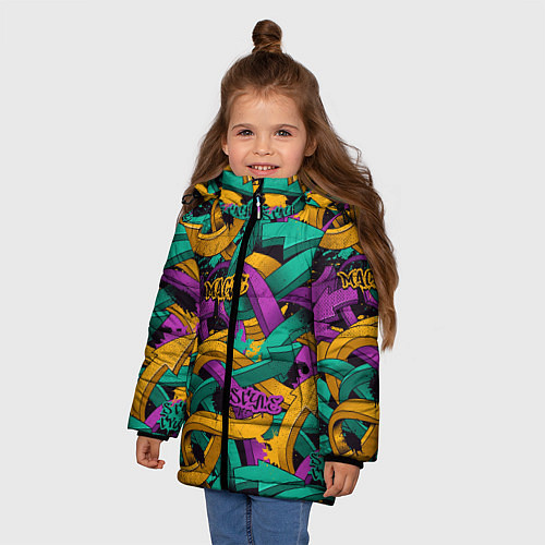 Зимняя куртка для девочки Граффити / 3D-Черный – фото 3