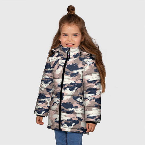 Зимняя куртка для девочки Кремовый камуфляж / 3D-Черный – фото 3