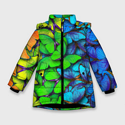 Куртка зимняя для девочки Радужные бабочки, цвет: 3D-черный