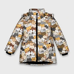 Куртка зимняя для девочки Котики муркотики, цвет: 3D-черный