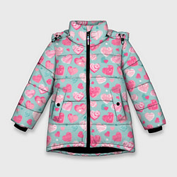 Куртка зимняя для девочки Сердечки в разных стилях, цвет: 3D-черный