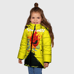 Куртка зимняя для девочки Киберпанк 2077 Киану на спине, цвет: 3D-черный — фото 2