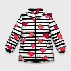 Куртка зимняя для девочки Hearts Pattern, цвет: 3D-черный