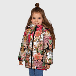 Куртка зимняя для девочки Корги & Цветы, цвет: 3D-светло-серый — фото 2