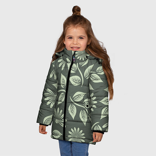 Зимняя куртка для девочки Цветы / 3D-Черный – фото 3