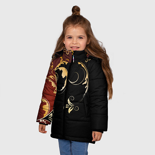 Зимняя куртка для девочки Узор - Хохлома / 3D-Черный – фото 3