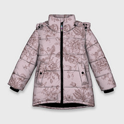 Куртка зимняя для девочки Розы с пионами, цвет: 3D-черный