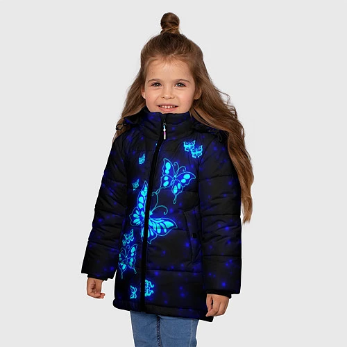 Зимняя куртка для девочки Неоновые бабочки / 3D-Черный – фото 3