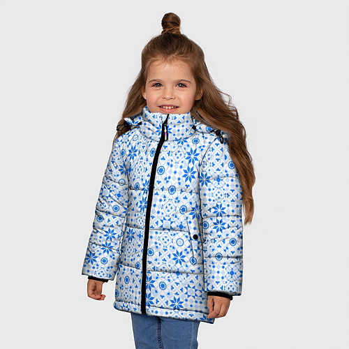 Зимняя куртка для девочки Орнамент снежинки / 3D-Черный – фото 3