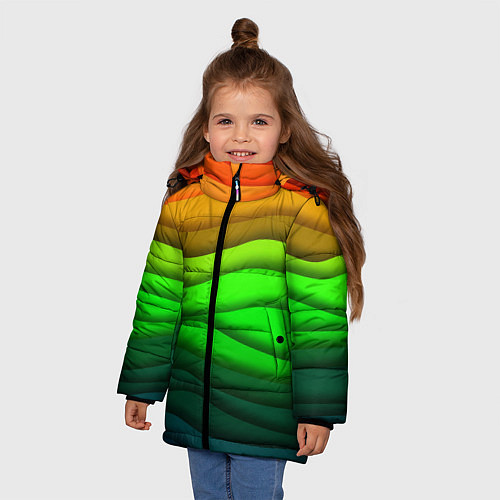 Зимняя куртка для девочки Цветные волны / 3D-Черный – фото 3