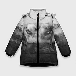 Куртка зимняя для девочки Волк в лесу, цвет: 3D-черный