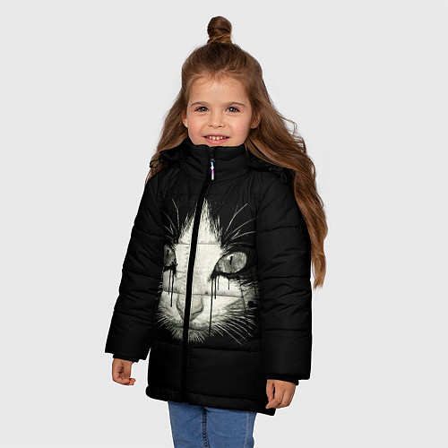 Зимняя куртка для девочки ПЛАЧУЩИЙ КОТ / 3D-Черный – фото 3