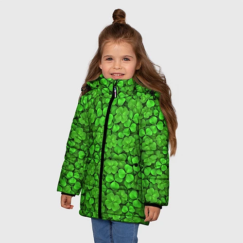 Зимняя куртка для девочки Зелёный клевер / 3D-Черный – фото 3