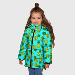 Куртка зимняя для девочки Ананасы аква, цвет: 3D-светло-серый — фото 2