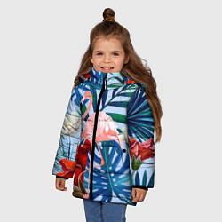Куртка зимняя для девочки Фламинго в папоротнике, цвет: 3D-светло-серый — фото 2
