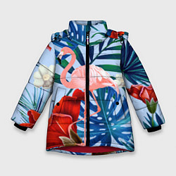 Куртка зимняя для девочки Фламинго в папоротнике, цвет: 3D-красный