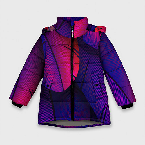 Зимняя куртка для девочки Фиолетовые Перья / 3D-Светло-серый – фото 1