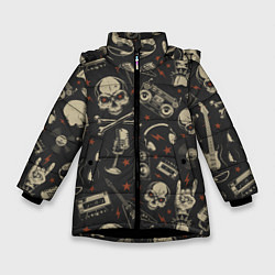 Куртка зимняя для девочки Рок-музыка, цвет: 3D-черный