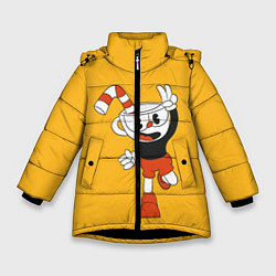 Куртка зимняя для девочки CUPHEAD, цвет: 3D-черный