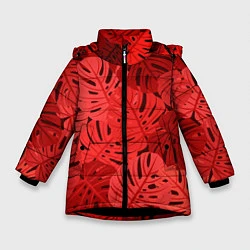 Куртка зимняя для девочки Тропические листья Монстера, цвет: 3D-черный