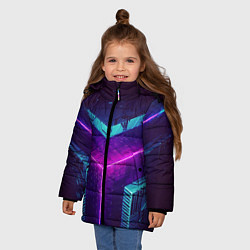 Куртка зимняя для девочки Неоновые грани 3D, цвет: 3D-черный — фото 2