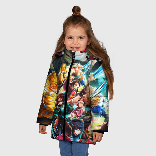 Зимняя куртка для девочки КЛИНОК РАССЕКАЮЩИЙ ДЕМОНОВ ПЕРСОНАЖИ / 3D-Черный – фото 3
