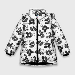 Куртка зимняя для девочки Акварельные панды паттерн, цвет: 3D-черный