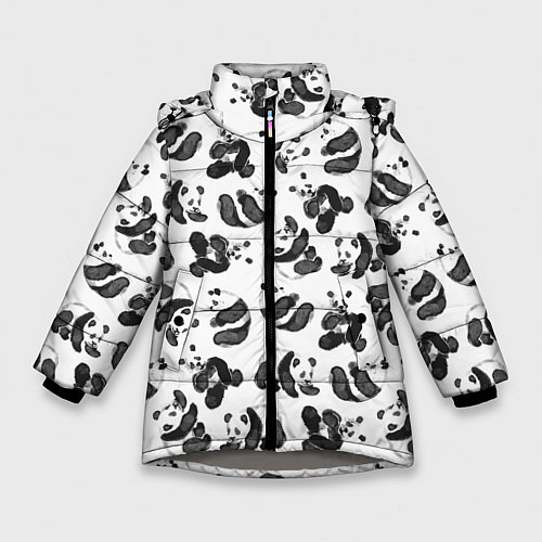 Зимняя куртка для девочки Акварельные панды паттерн / 3D-Светло-серый – фото 1