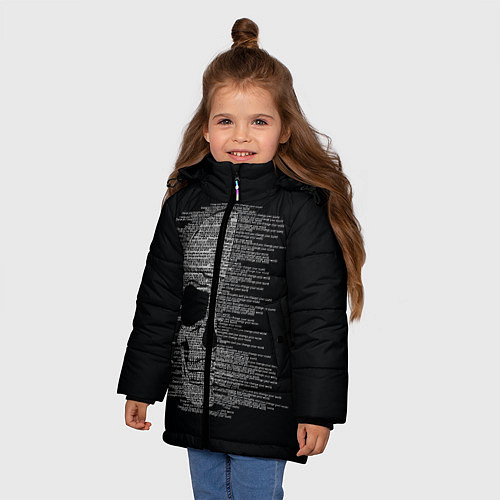 Зимняя куртка для девочки Череп из текста / 3D-Черный – фото 3