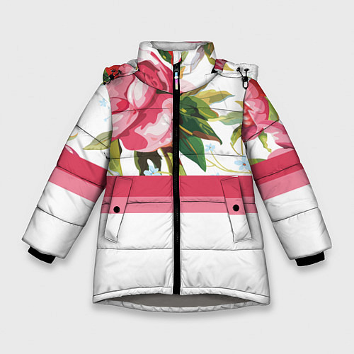 Зимняя куртка для девочки Нежные Розы / 3D-Светло-серый – фото 1