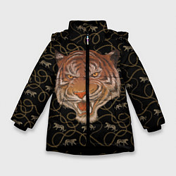 Куртка зимняя для девочки Морда тигра, цвет: 3D-черный