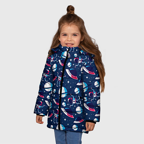 Зимняя куртка для девочки Космонавты, планеты и нло / 3D-Черный – фото 3
